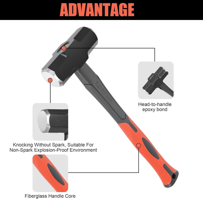 DESHIL 3lb Sledge Hammer - Heavy Duty Drilling Hammer with Forged Steel Head & Fiberglass Handle, Perfect for Demolition, Construction, and Blacksmithing - Image 4